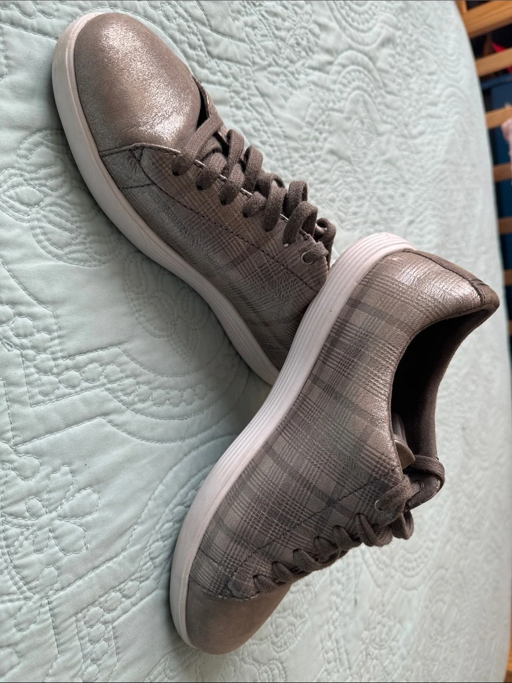 Cole Haan Women’s Metallic Silver Plaid Sneakers - Grand Crosscourt